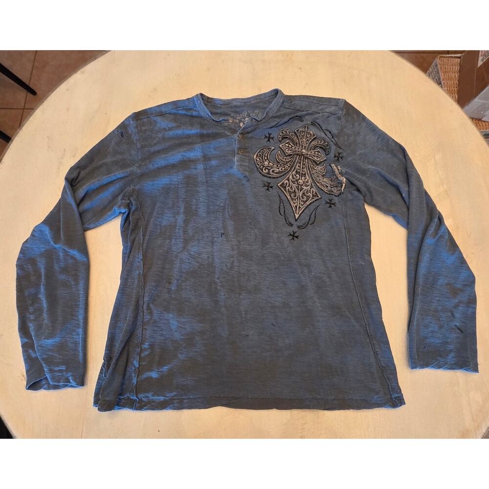 Affliction Men's Long Sleeve Shirt Cross Wings Graphic SZ XL Grunge Gothic Y2K
